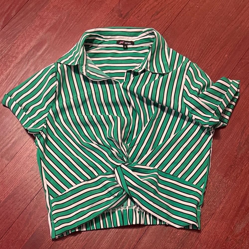 Green striped crop top